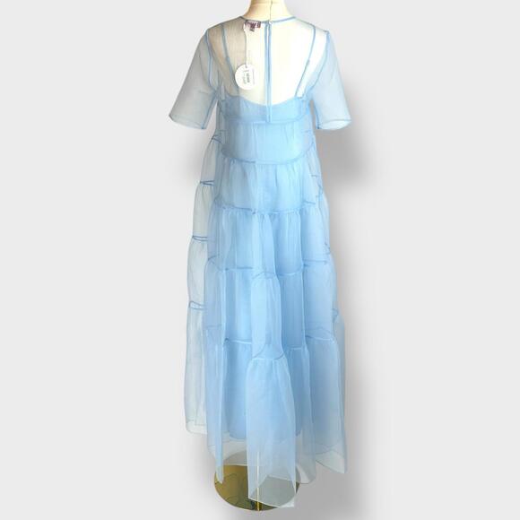 NWT Staud Hyacinth Organza Tiered Dress Maxi French Blue Ilana Calluna Small - Picture 5 of 10